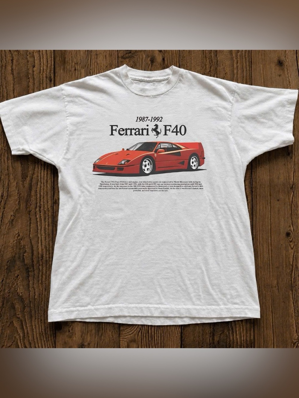 Ferrari White Tee with Red F40 Graphic